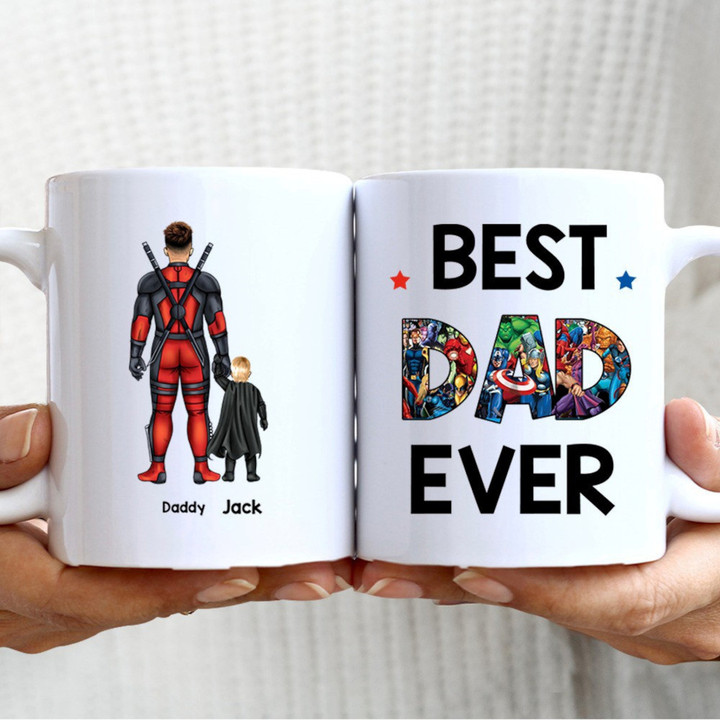 Best Dad Ever Mugs, Personalized Father And Kids Coffee Mug, Father&#39;s Day Gift, Birthday Gift For Dad, Custom Superhero Dad Mugs