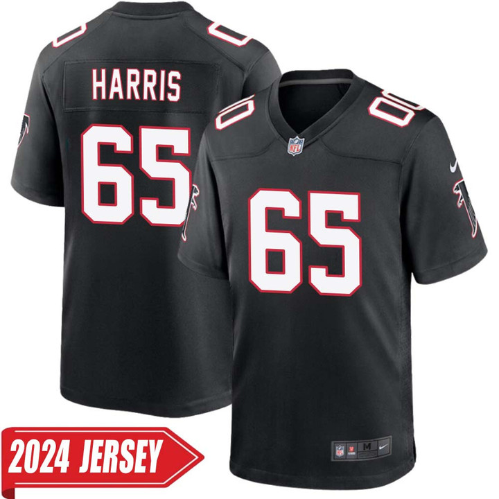 Josh Harris No 65 Men's Atlanta Falcons Game Alternate 2024 Jersey – Black