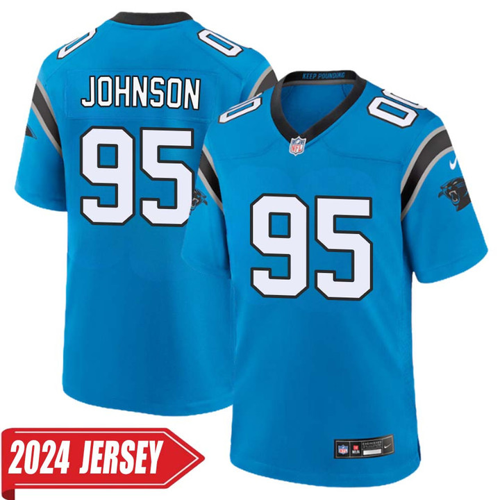 Charles Johnson No 95 Men's Blue Carolina Panthers Alternate 2024 Game Jersey
