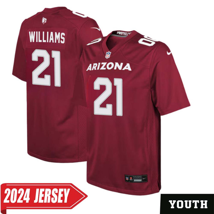 Garrett Williams No 21 Youth's Cardinal Arizona Cardinals Player Home Game 2024 Jersey