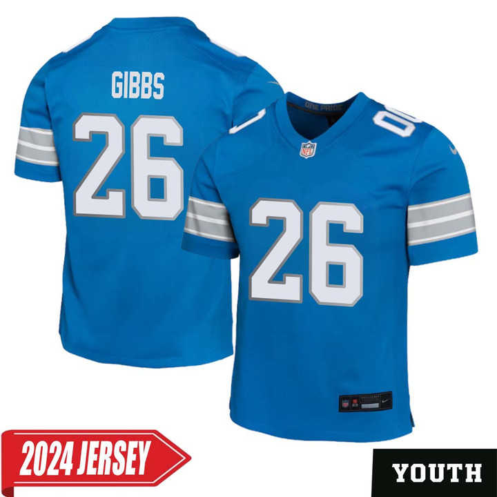 Jahmyr Gibbs No 26 Youth's Detroit Lions Home Game 2024 Jersey – Blue
