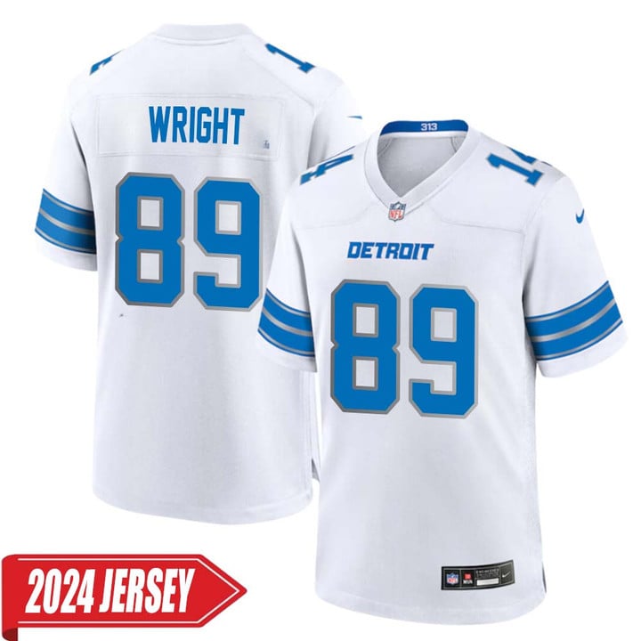 Brock Wright No 89 Men's Detroit Lions Away Game 2024 Jersey – White