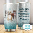 Custom Name – Girl Who Loves Pit Bull Shepherd 3D Tumbler Cup