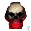 3D Effect Skull Print Pullover Hoodie Red HC0605 - Amaze Style™-Apparel