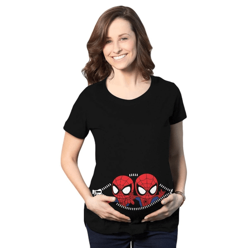 Twin Spiderman Peeking Maternity T-Shirt V2