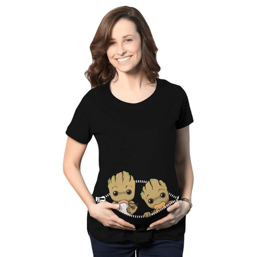 Twin Baby Groot Peeking Maternity T-Shirt V2