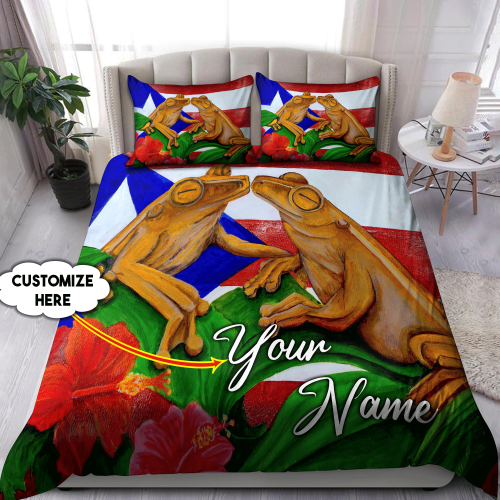  Customize Name Couple Coqui Puerto Rico Bedding Set AM