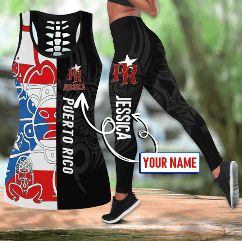  Customize Name Puerto Rico Symbols PR Combo Hollow Tank Top And Legging Outfit MH
