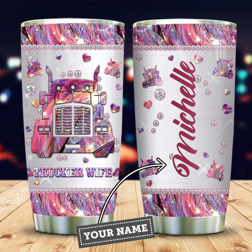  Trucker Wife Pink Metal Style Personalized Stainless Steel Tumbler