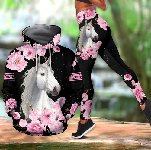  Personalized White Horse With Flower All Over Printed Combo Hoodie And Legging