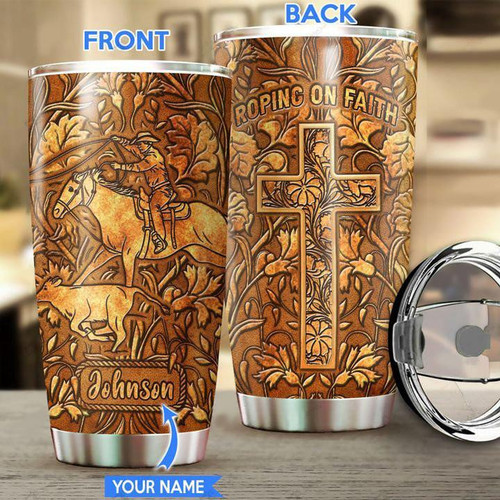  Personalized Name Bull Riding Stainless Steel Tumbler Roping On Faith