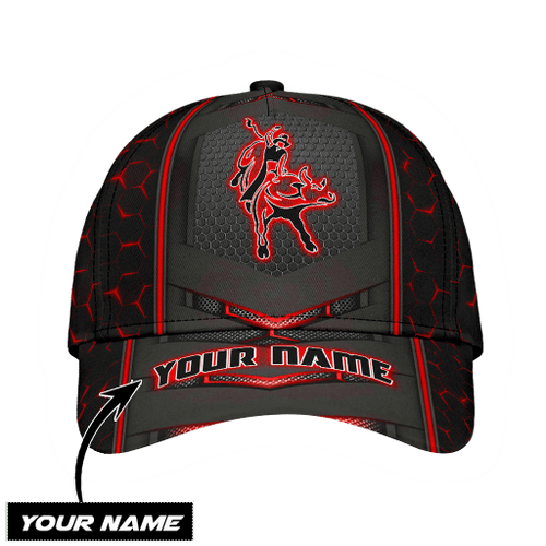  Personalized Name Bull Riding Classic Cap Red Neon
