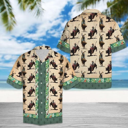  Bull Riding Tropical Hawaii Shirt Cactus Pattern