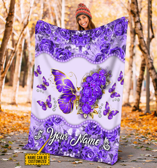  Butterfly Personalized Floral Purple Color Blanket