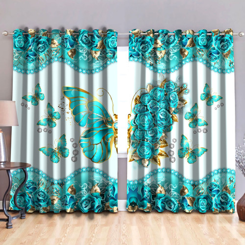  Butterfly Floral Turquoise Color Curtain