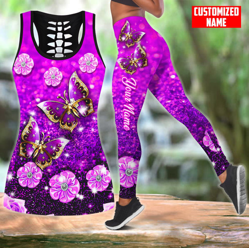  Personalized Purple Butterfly With Flower Combo Legging + Tanktop