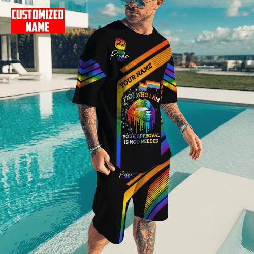  Customized Name LGBT I Am Who I Am All Your Approval Is Not Needed Over Printed Combo T-Shirt + BoardShorts NH13001