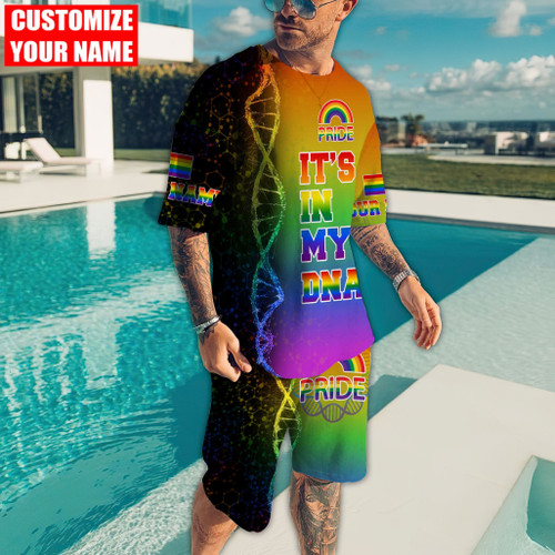  Customized Name LGBT Pride Is In My DNA All Over Printed Combo T-Shirt + BoardShorts HN00