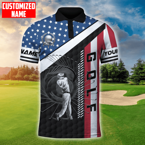  Customized Name The American Flag Golf All Over Printed Shirts