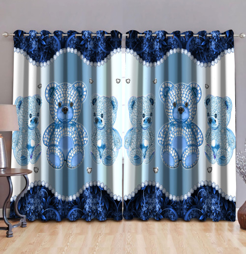  Teddy Bear Blue Curtain