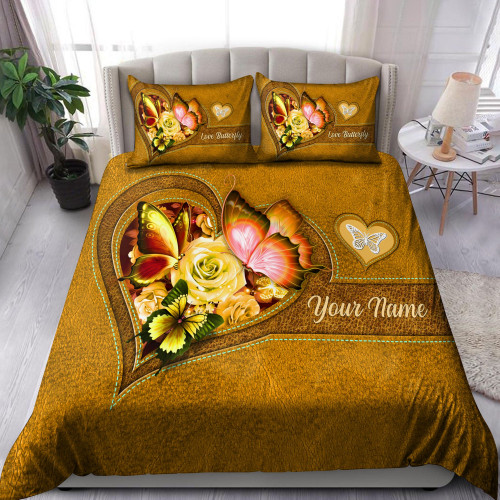  Customized Name Butterfly Yellow Color Bedding Set