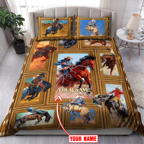  Personalized Name Rodeo Bedding Set Bronc Riding Art Ver