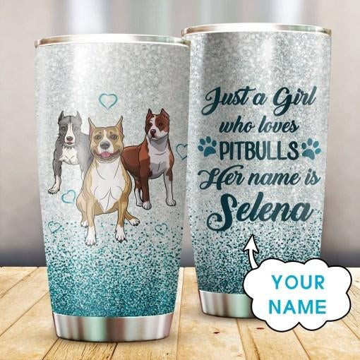 Custom Name – Girl Who Loves Pit Bull Shepherd 3D Tumbler Cup
