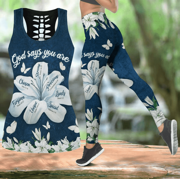 Jesus Christ Flowers God say you are 3D Printed Combo Legging and Tanktop for Women