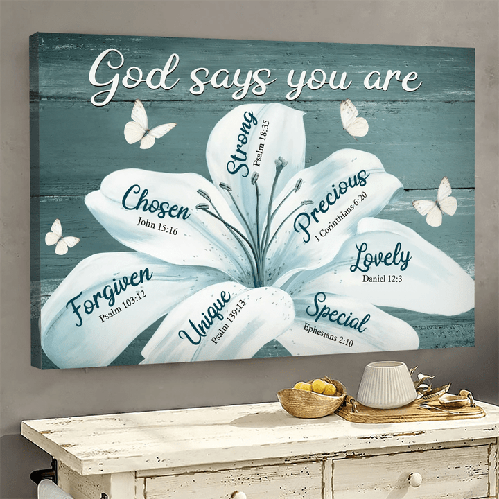 White lily flowers God says you are Jesus Landscape Canvas Print Wall Art