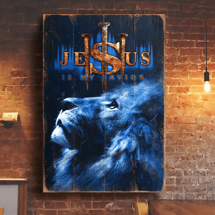 Blue Lion Christian Jesus is my Savior Portrait Canvas Print - Wall Art