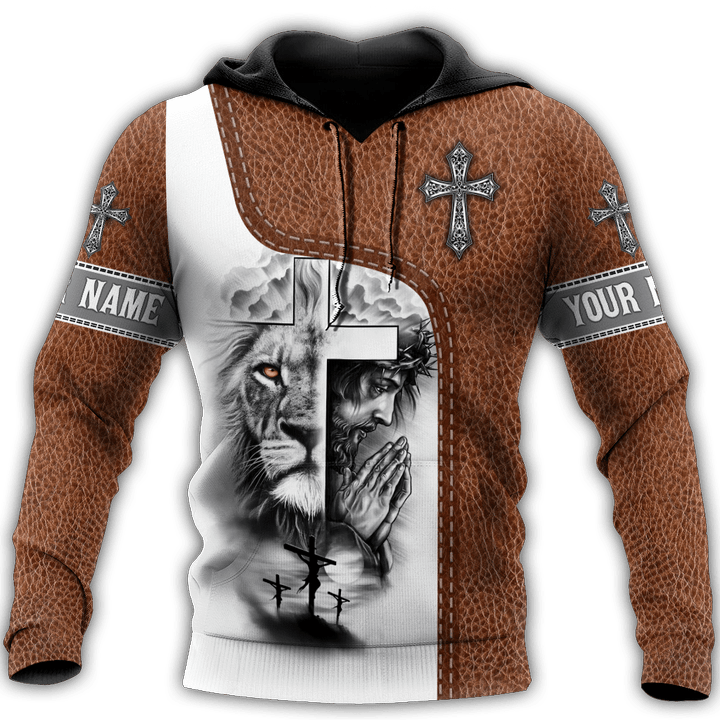 Jesus Christ Cross and Lion Personalized Name 3D Printed Hoodie, T-Shirt for Men and Women