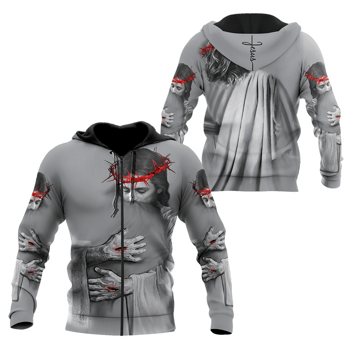In the Arms of Lord v1 Grey Tone Christian Jesus 3D Printed Design Apparel Men and Women