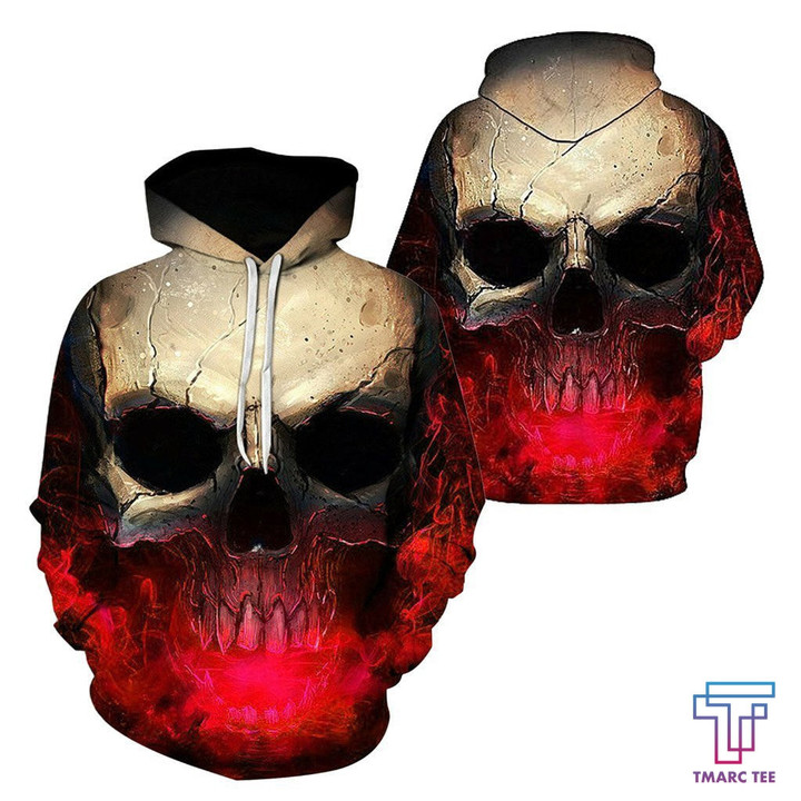 3D Effect Skull Print Pullover Hoodie Red HC0605 - Amaze Style™-Apparel