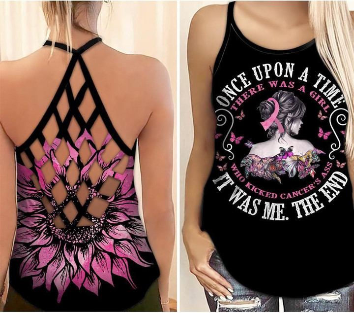  Breast Cancer Awareness Kicked Cancer Criss-Cross Tank Top