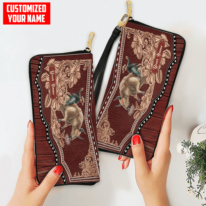  Customized Name Bull Riding Printed Leather Wallet PDND