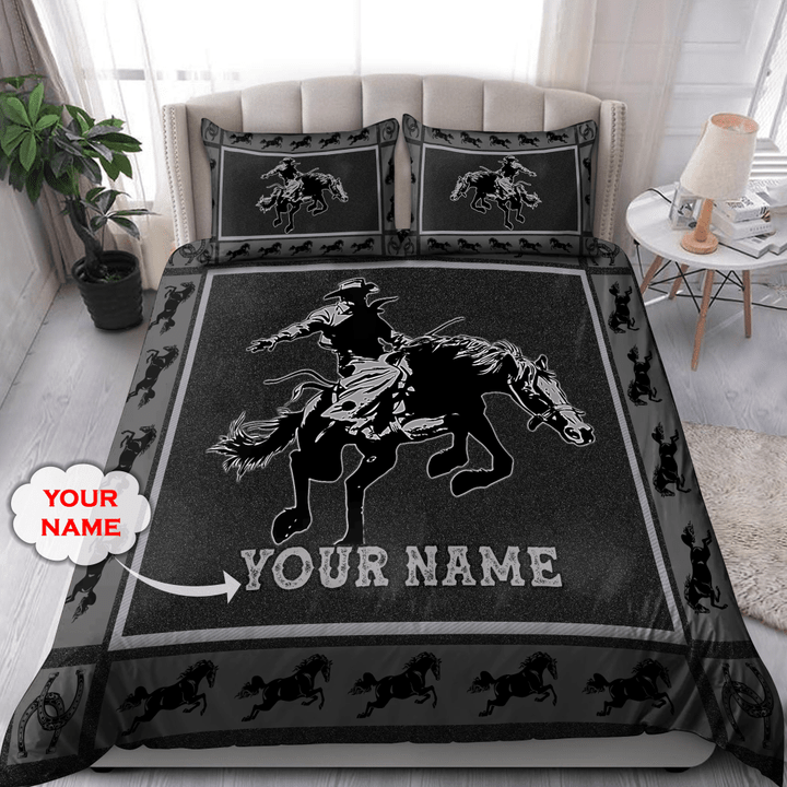  Personalized Name Rodeo Bedding Set Black Bucking Horse