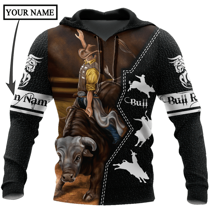  Personalized Name Bull Riding Unisex Shirts Black Leather Texture