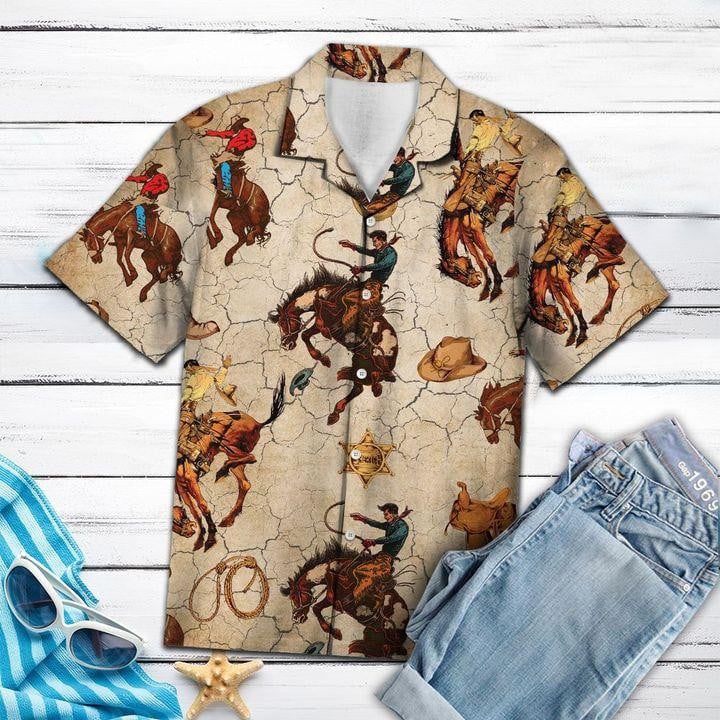  Bull Riding Tropical Hawaii Shirt Cowboy