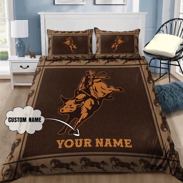  Personalized Name Bull Riding Vintage Bedding Set