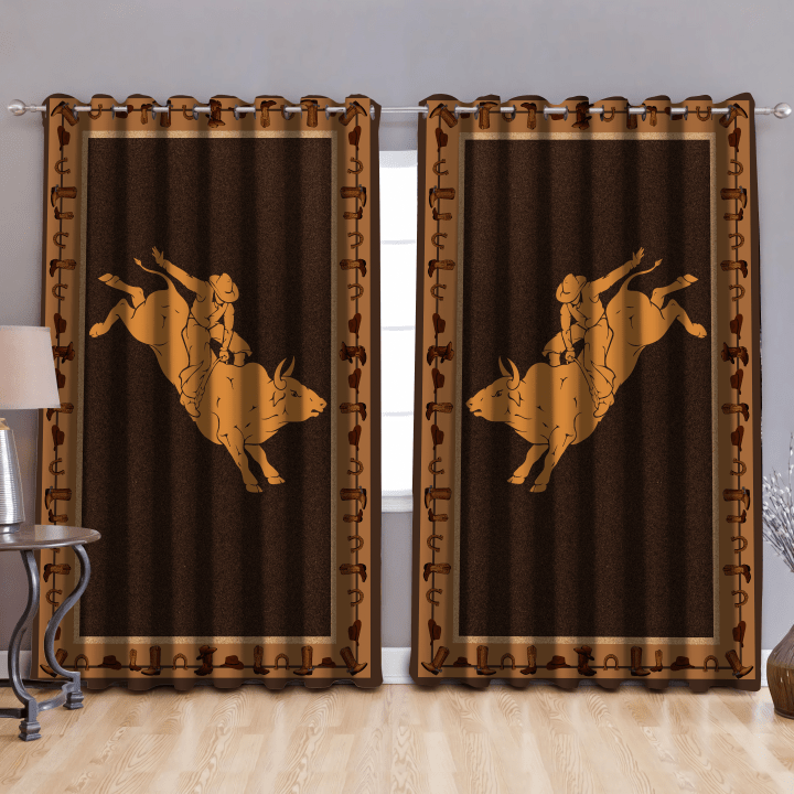  Bull Riding Window Curtains Cowboy Pattern
