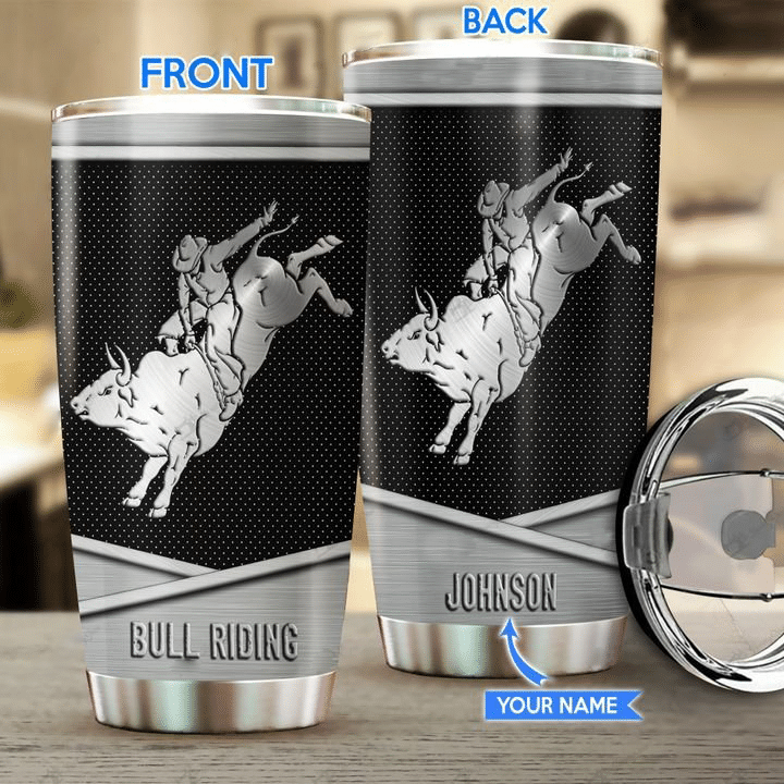 Personalized Name Bull Riding Stainless Steel Tumbler Bull Metal Texture