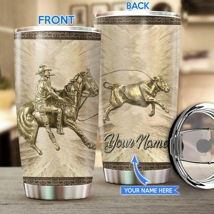  Personalized Name Bull Riding Stainless Steel Tumbler Calf Roping