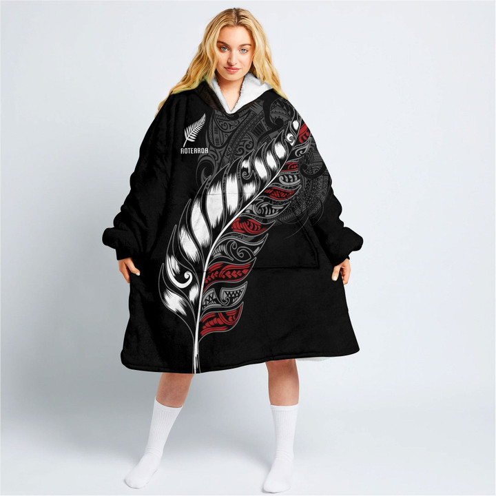 Aotearoa Maori Silver Fern Hei Tiki Kiwi Unisex Oodie oversized wearable blanket BeeBuble