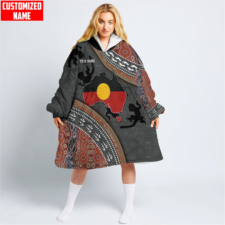 Custom name Aboriginal dots Zip pattern Unisex Oodie oversized wearable blanket BeeBuble