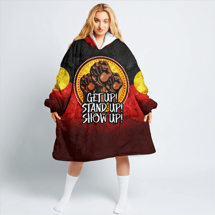 Aboriginal Naidoc week Show Up! Unisex Oodie oversized wearable blanket BeeBuble