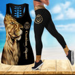 Customize Name King Lion 3D All Over Printed Legging + Hollow Tank Combo