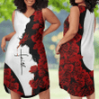 Faith Over Fear Roses Christian Jesus 3D Printed Design Sleeveless V Neck Midi Dress