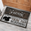 Warning This Family Is Protected By Highly Trained Viking Man Easy Clean Welcome DoorMat | Felt And Rubber | DO2861