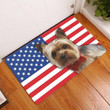 Yorkshire Terrier With American Flag Easy Clean Welcome DoorMat | Felt And Rubber | DO1835