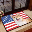 Welsh Corgi With American Flag Easy Clean Welcome DoorMat | Felt And Rubber | DO1826